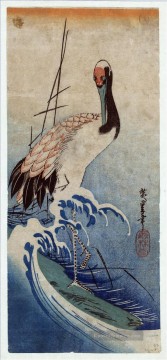  Wellen Kunst - Kran in den Wellen 1835 Utagawa Hiroshige Ukiyoe
